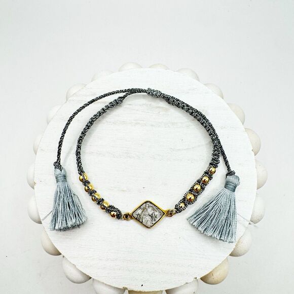 Rutilated Quartz Metric Silver Gold Bead Slide Bracelet Bohemian Boho Adjustable - Picture 3 of 8